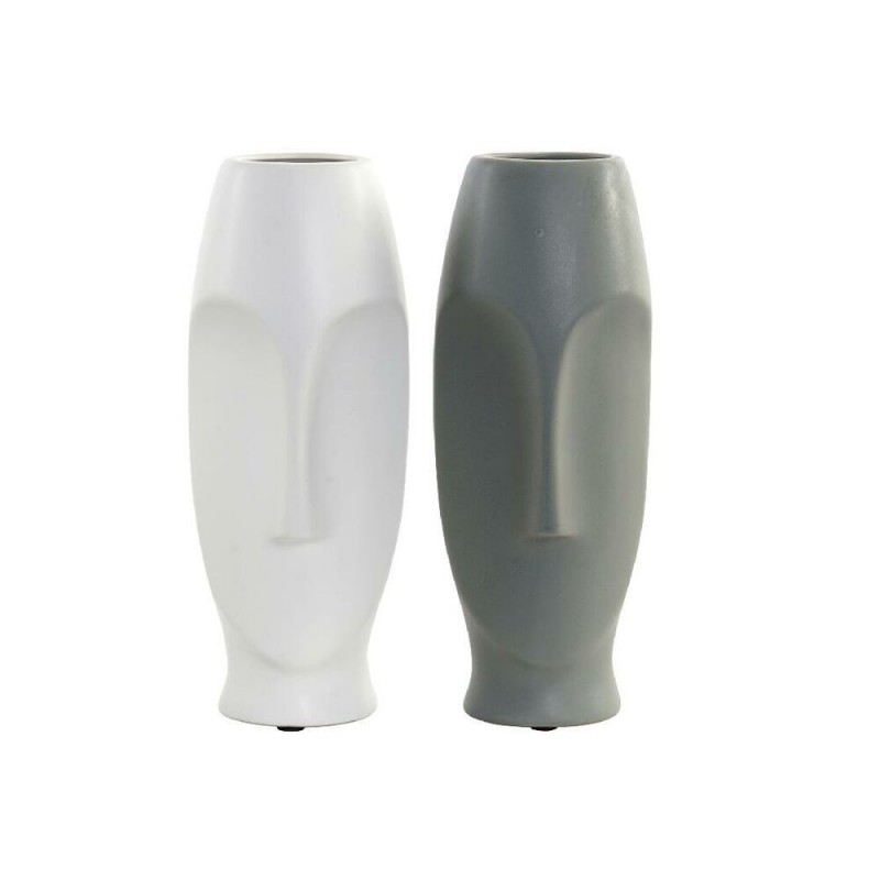 Vase DKD Home Decor Ceramic Grey White (11 x 11 x 26.8 cm) (2 pcs) - Article for the home at wholesale prices