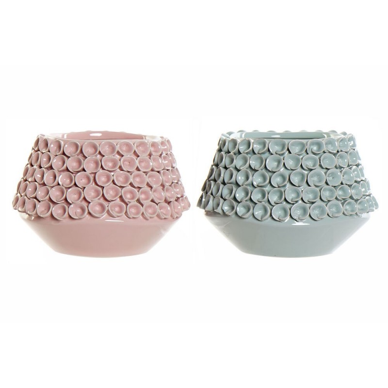 Vase DKD Home Decor Rose Turquoise Mediterranean Stoneware (2 pcs) (20 x 20 x 13 cm) - Article for the home at wholesale prices