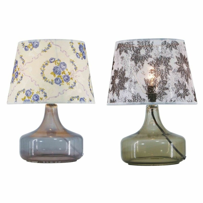 Desk lamp DKD Home Decor Glass Polyester Flowers (28 x 28 x 38 cm) (2 pcs) - Article for the home at wholesale prices