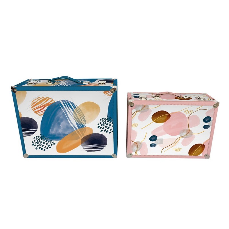 Set of decorative boxes DKD Home Decor Abstract Wood Polyester (43 x 19 x 34 cm) (2 pcs) - Article for the home at wholesale prices