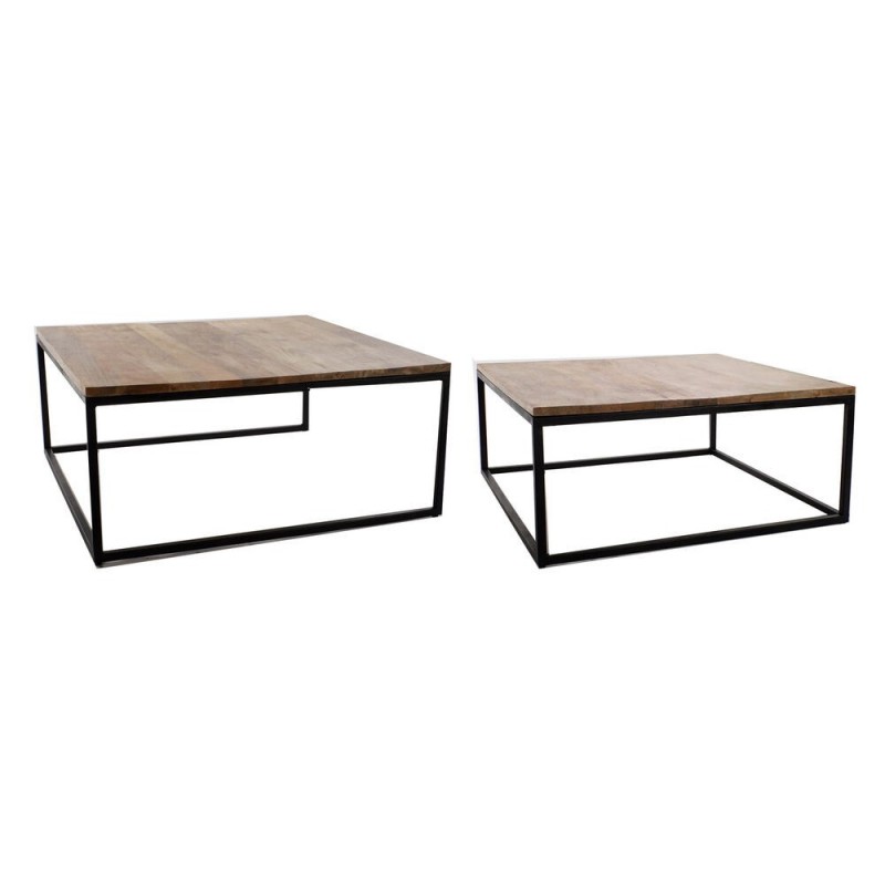 Jeu de 2 tables DKD Home Decor Noir Métal Marron Bois de manguier (90 x 90 x 40 cm) (2 pcs) - Article pour la maison à prix grossiste