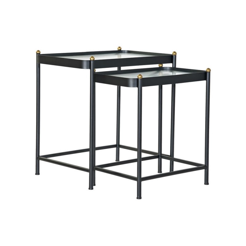 Side table DKD Home Decor Black Metal Glass (2 pcs) - Article for the home at wholesale prices