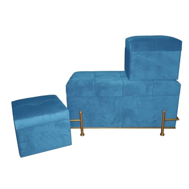 Storage Box DKD Home Decor Blue Polyester Foam Metal Wood MDF (3 pcs) (80 x 40 x 42 cm) - Article for the home at wholesale prices