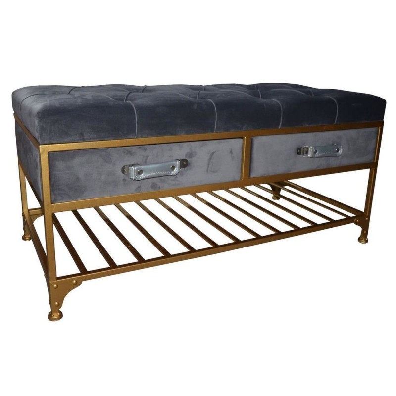 Storage Chest DKD Home Decor Grey Polyester Metal Gold (100 x 48 x 48 cm) - Article for the home at wholesale prices