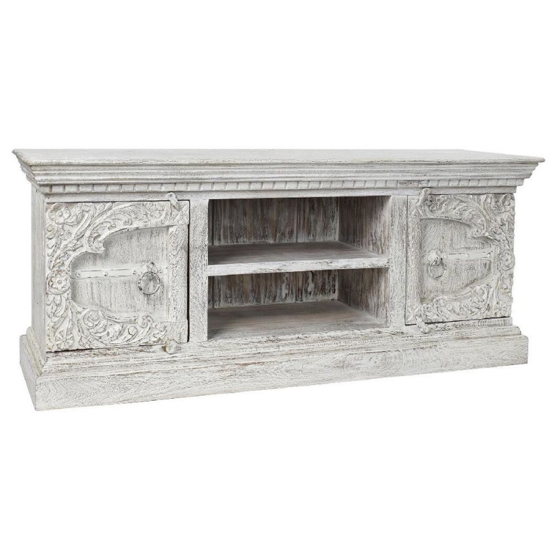 Meubles de télévision DKD Home Decor Blanc Métal Bois de manguier (160 x 40 x 65 cm) à prix de gros - Article pour la maison à prix grossiste