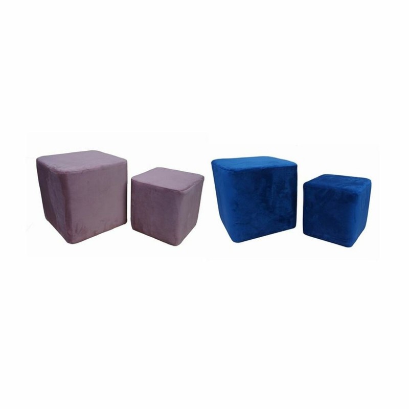 Footrest DKD Home Decor Polyester Wood Navy Blue Light pink (2 pcs) (36 x 36 x 35 cm) - Article for the home at wholesale prices