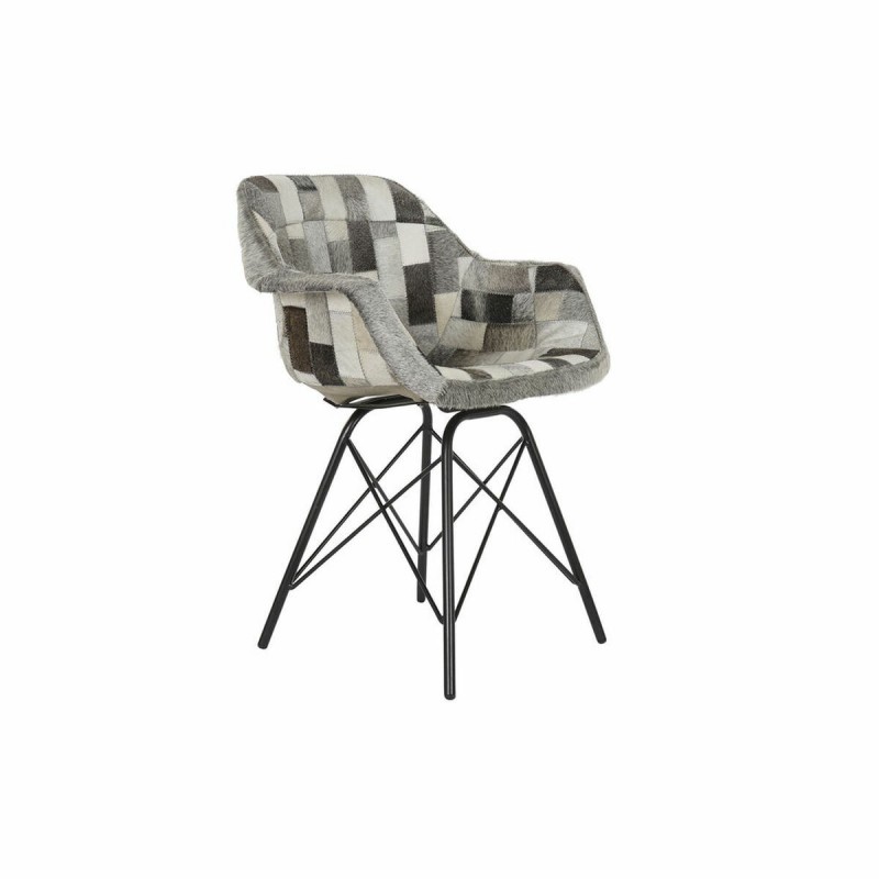 Chaise à Accoudoirs DKD Home Decor Noir Métal Cuir (60.5 x 53 x 81.5 cm) - Article pour la maison à prix de gros