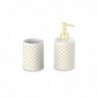 Bath Set DKD Home Decor White ABS Dolomite Glam (8 x 7 x 17.5 cm) (8 x 7 x 11 cm) (2 pcs) - Article for the home at wholesale prices