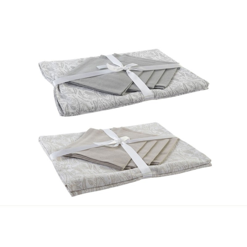 Nappe et serviettes de table DKD Home Decor Beige Coton Blanc (150 x 150 x 0.5 cm) (36 x 35 x 0,5 cm) (2 pcs) - Article pour la maison à prix grossiste