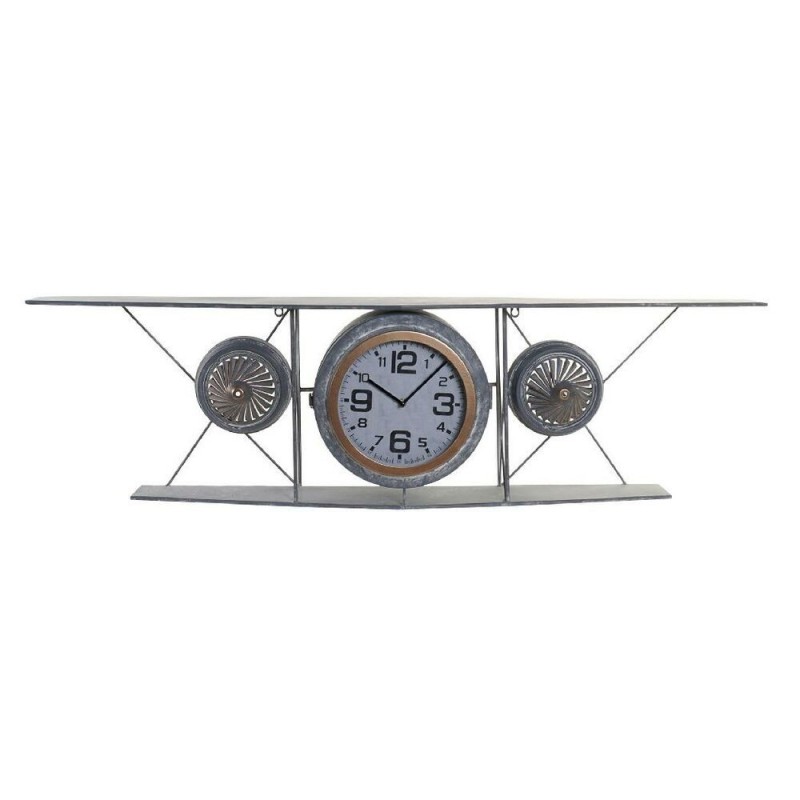 Wall Clock DKD Home Decor Glass Iron Plane Wood MDF Dark grey (120 x 21 x 33.5 cm) - Article for the home at wholesale prices