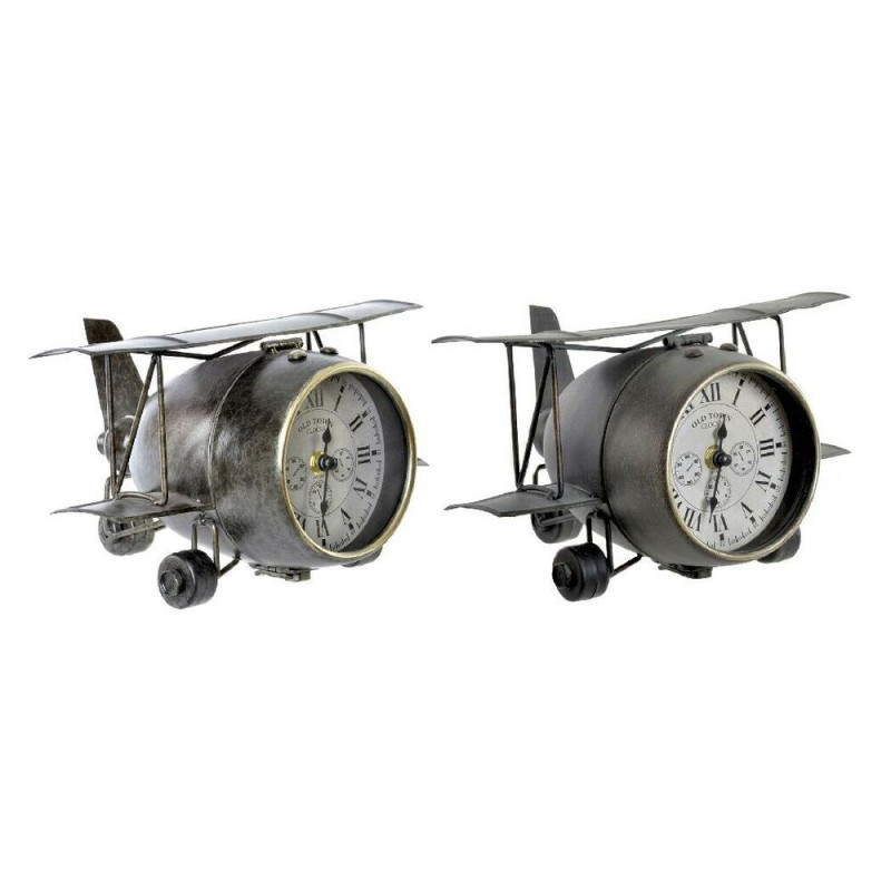Horloge de table DKD Home Decor Avion Verre Gris Vert Fer (26 x 21 x 15 cm) (2 pcs) à prix grossiste - avion à prix de gros