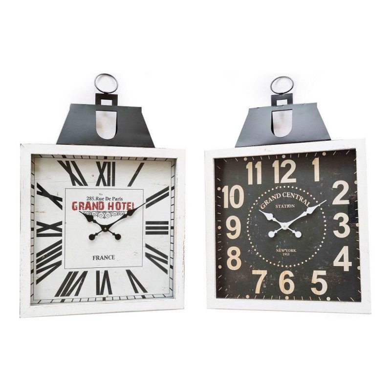 Wall Clock DKD Home Decor Black White Iron Wood MDF (60 x 6 x 89 cm) (2 pcs) - Article for the home at wholesale prices