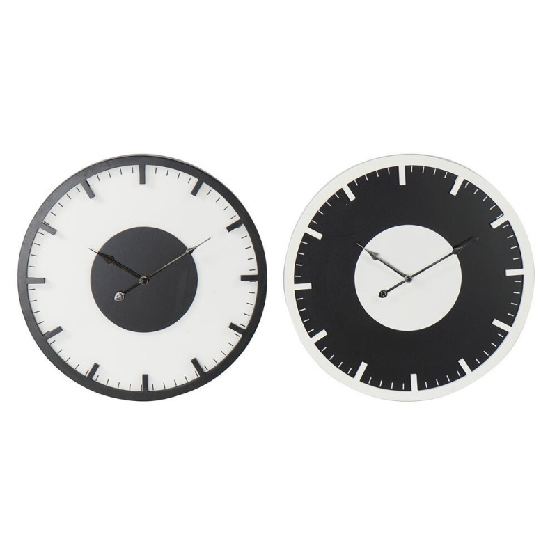 Horloge Murale DKD Home Decor Noir Blanc Bois MDF (50 x 4.5 x 50 cm) (2 pcs) - Article pour la maison à prix de gros
