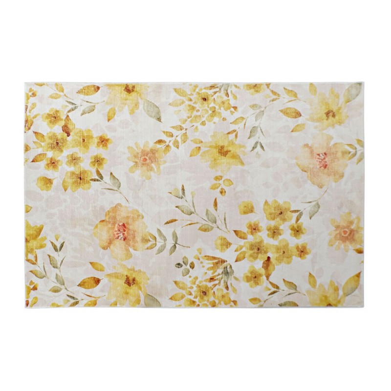 Tapis DKD Home Decor Jaune Blanc Polyester Coton Fleurs (120 x 180 x 0.5 cm) - Article pour la maison à prix grossiste