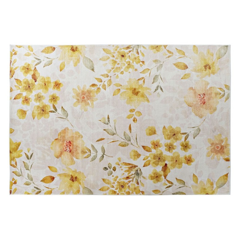 Tapis DKD Home Decor Jaune Blanc Polyester Coton Fleurs (200 x 290 x 0.5 cm) - tapis à prix grossiste