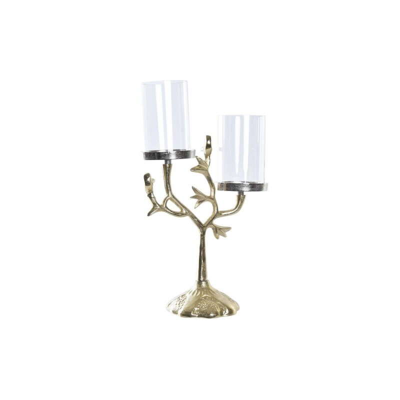 Candle Pot DKD Home Decor Golden Glass Aluminium Birds (29 x 15 x 48 cm) - Article for the home at wholesale prices
