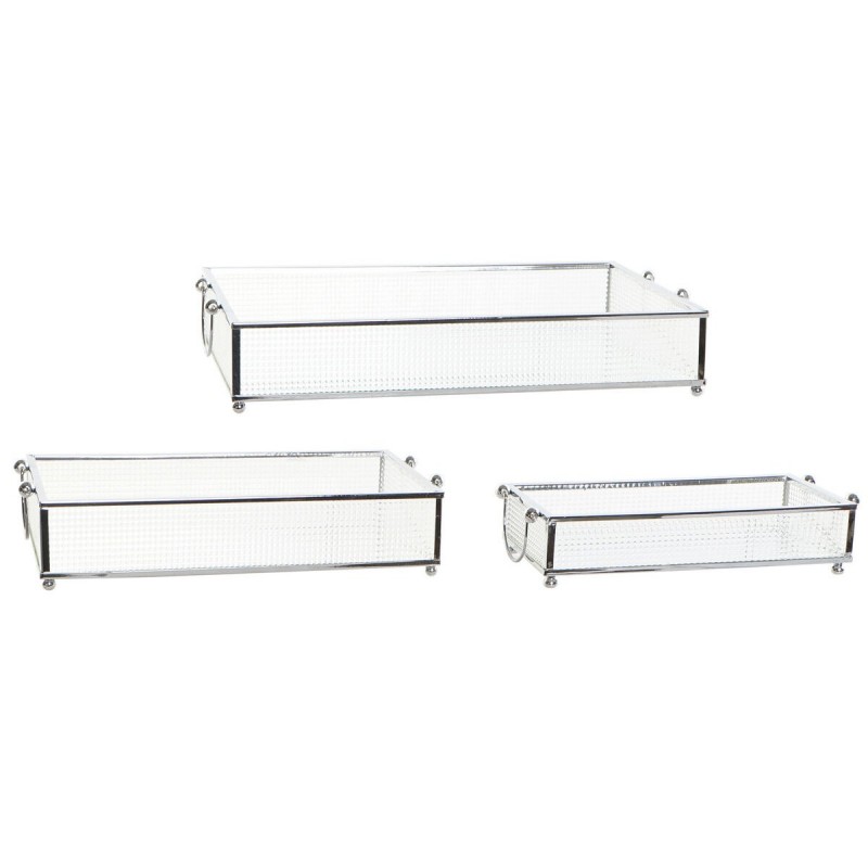 DKD Home Decor Transparent Glass Metal Tray Set (31 x 18 x 5.5 cm) - Article for the home at wholesale prices