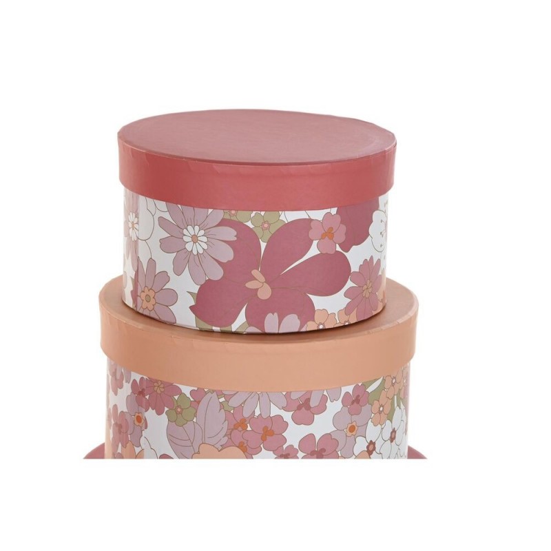 Stackable Storage Box Set DKD Home Decor Flowers Round Carton - Article for the home at wholesale prices