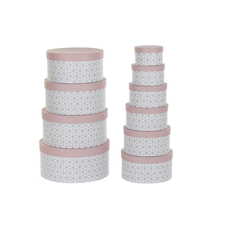 Set of DKD Home Decor Stackable Storage Boxes Round Pink Carton - Article for the home at wholesale prices