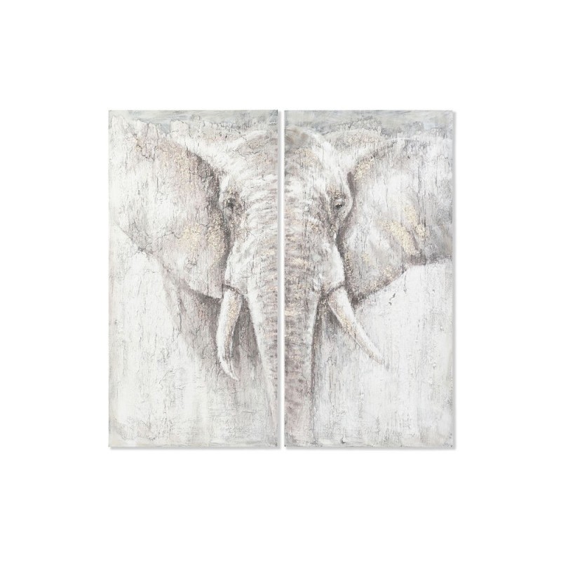 Jeu de 2 tableaux DKD Home Decor Eléphant Colonial (120 x 3,7 x 120 cm) (2 pcs) - Article pour la maison à prix de gros