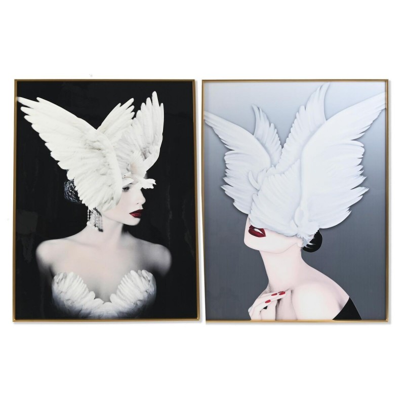 Cadre DKD Home Decor Plumes Moderne (60 x 3 x 80 cm) (2 Unités) - Article pour la maison à prix grossiste