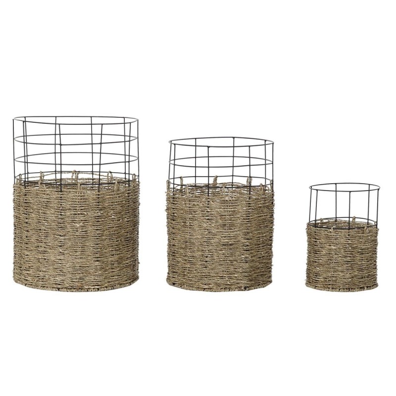 DKD Home Decor Metal Colonial Jute basketball set (35 x 35 x 45 cm) - Article for the home at wholesale prices