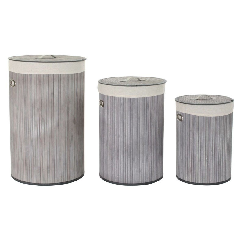 Lot de paniers DKD Home Decor Gris Polyester Bambou (38 x 38 x 60 cm) (3 Pièces) à prix de gros - Article pour la maison à prix grossiste