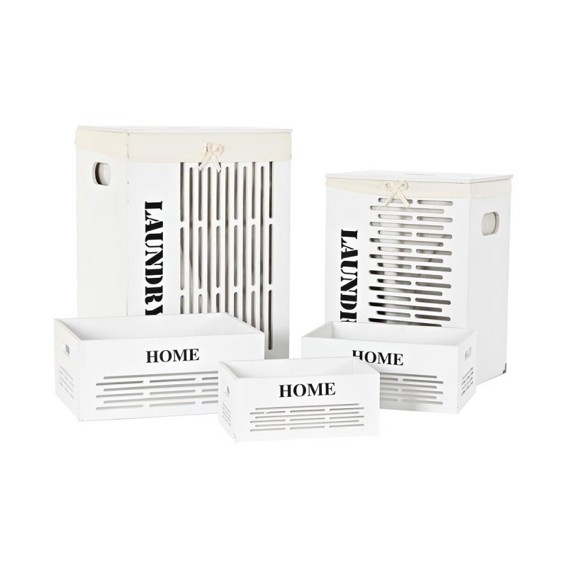 Lot de paniers DKD Home Decor Blanc Polyester MDF (40 x 30 x 56 cm) (5 Pièces) - Article pour la maison à prix grossiste