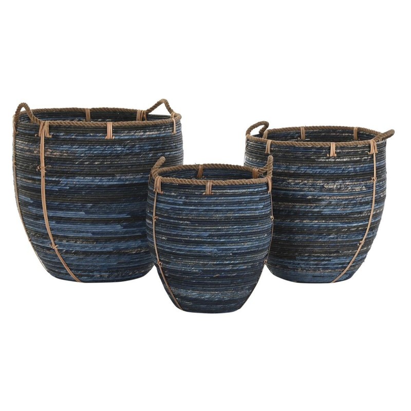 DKD Home Decor Blue navy Rattan basketball set (56 x 56 x 60 cm) (3 pcs) - Article for the home at wholesale prices