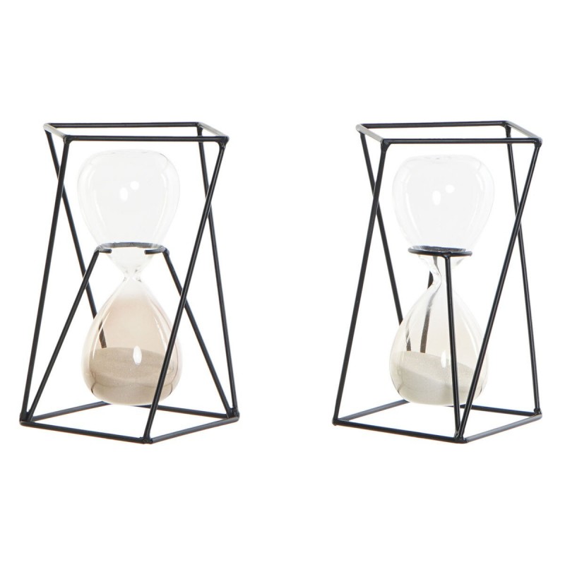 Sablier DKD Home Decor Noir Verre Métal (14 x 14 x 19 cm) (2 Unités) à prix de gros - Article pour la maison à prix grossiste