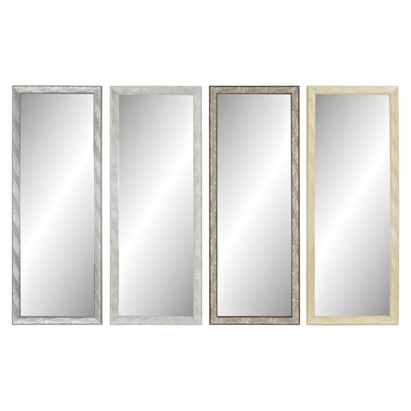 Wall mirror DKD Home Decor Natural Glass Grey Brown White PS 4 Units Plant leaf (36 x 2 x 95.5 cm) - Article for the home at wholesale prices