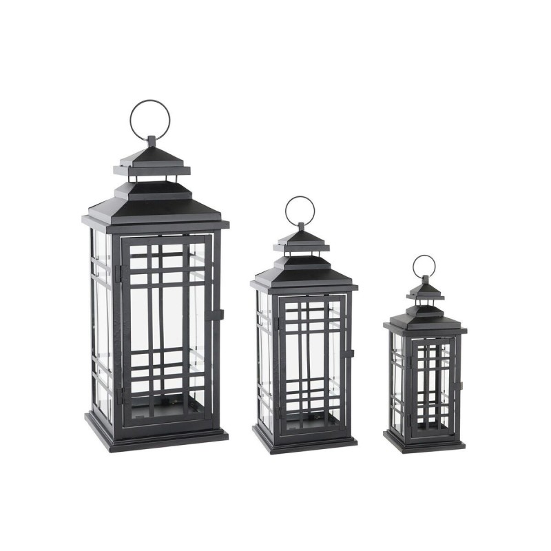 Lanternes DKD Home Decor Verre Noir Métal (24 x 24 x 60 cm) (3 Pièces) à prix grossiste - lanterne à prix de gros
