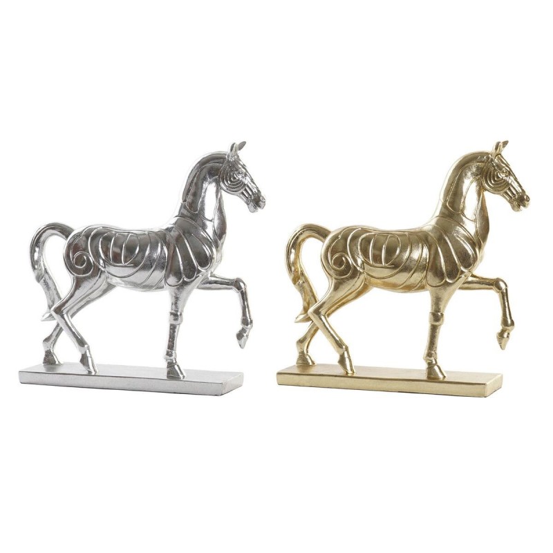 Figurine Décorative DKD Home Decor Cheval Argenté Doré Résine (34 x 9,5 x 33,5 cm) (2 Unités) - Article pour la maison à prix grossiste
