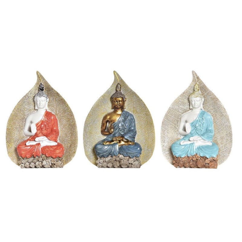 Decorative Figurine DKD Home Decor Red Blue Gold Orange Buda Resin (15.5 x 5 x 20.7 cm) (3 Units) - Article for the home at wholesale prices
