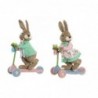 Decorative Figure DKD Home Decor Blue Pink Brown Polyester Rabbit Green Fiber Shabby Chic (22 x 13 x 34 cm) (2 Units) - Article for the home at wholesale prices