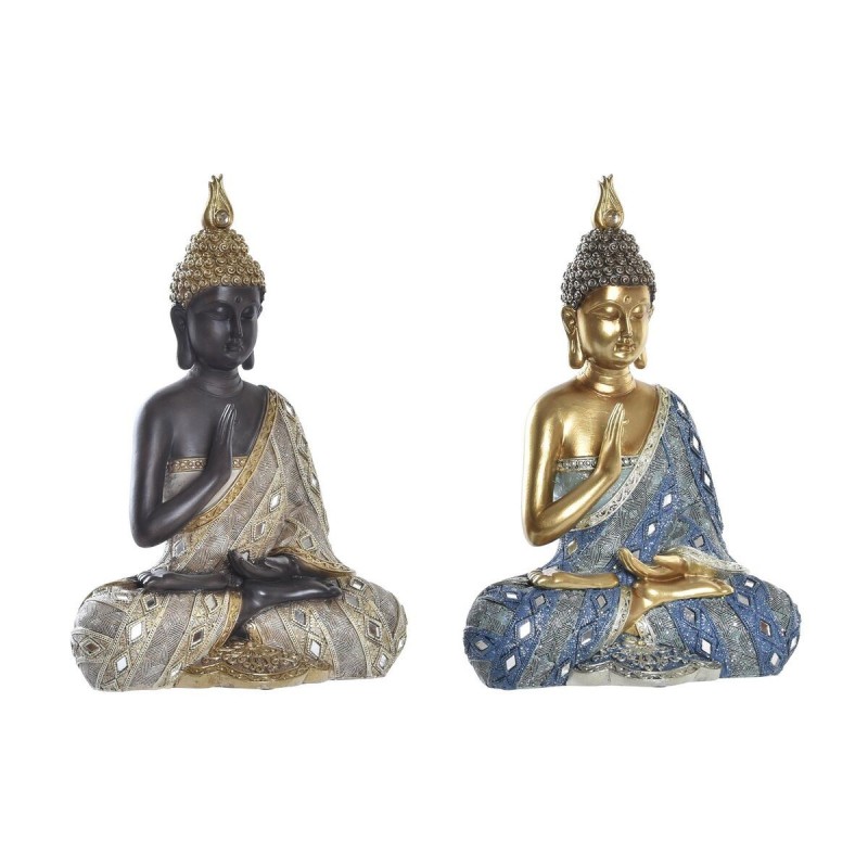 Decorative Figurine DKD Home Decor Blue Gold Brown Buda Resin (24 x 12 x 34 cm) (2 Units) - Article for the home at wholesale prices