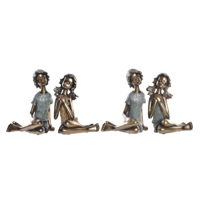 Figurine Décorative DKD Home Decor 2 Rouge Doré Turquoise Résine Enfants Moderne (17 x 13 x 22 cm) (2 Unités) - Article pour la maison à prix de gros