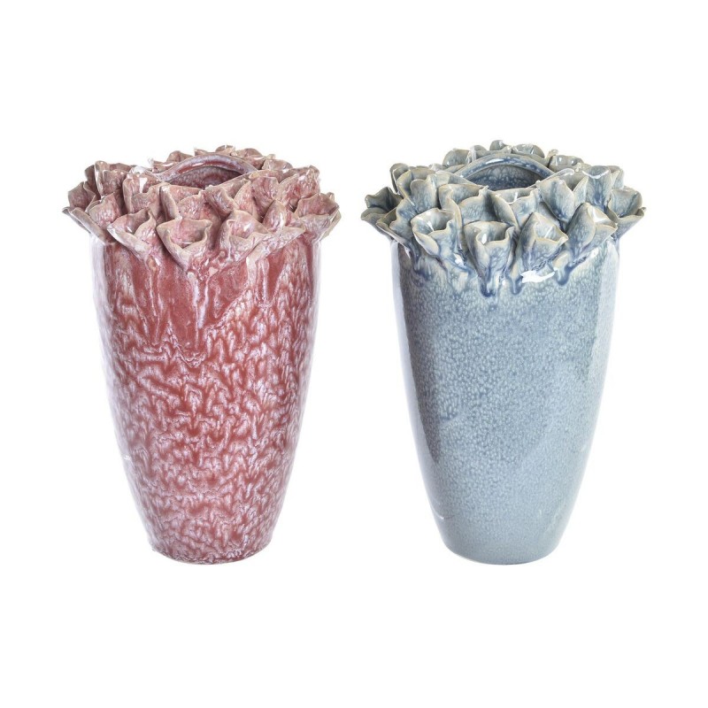 Vase DKD Home Decor Flower Rose Turquoise Mediterranean Stoneware (2 Units) (16 x 16 x 26 cm) - Article for the home at wholesale prices