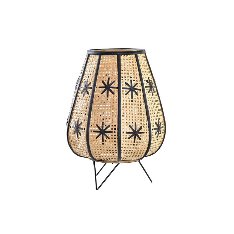 Lampe de bureau DKD Home Decor Fleur Noir Métal Marron Rotin 220 V 50 W Tropical (37 x 37 x 47 cm) - Article pour la maison à prix grossiste
