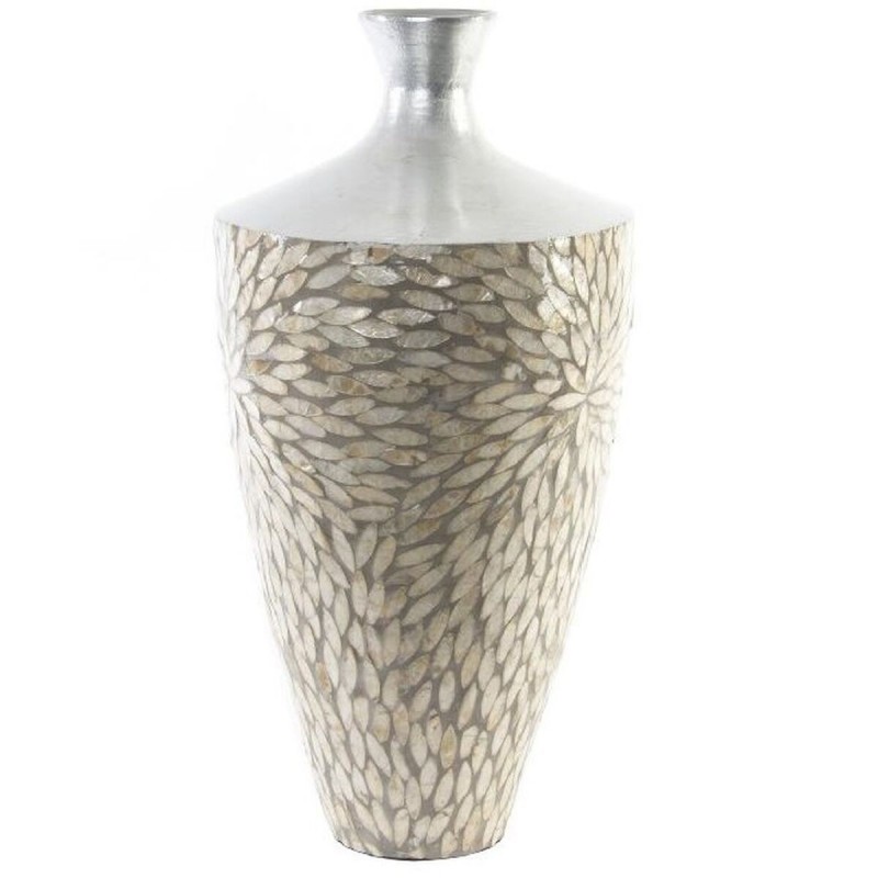 Vase DKD Home Decor Mosaic Silver Grey Black Mother-of-Pearl Bamboo (25 x 25 x 50.5 cm) - Article for the home at wholesale prices
