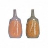 Vase DKD Home Decor Marron Orange Grès Feuille d'une plante (2 Unités) (18 x 18 x 39 cm) - Article pour la maison à prix grossiste