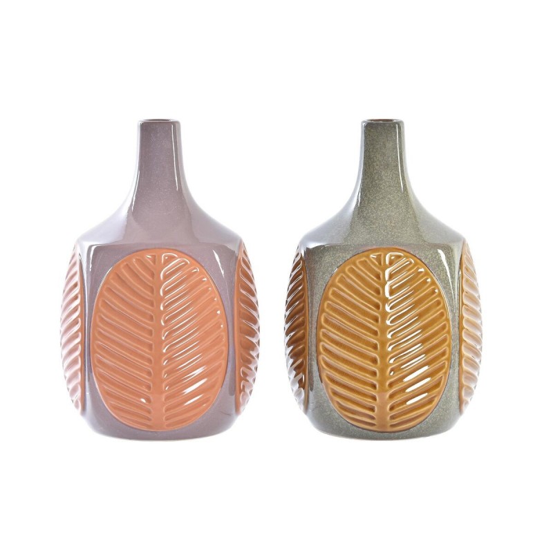 Vase DKD Home Decor Rose Marron Grès Feuille d'une plante (17 x 17 x 26 cm) (2 Unités) - Article pour la maison à prix de gros