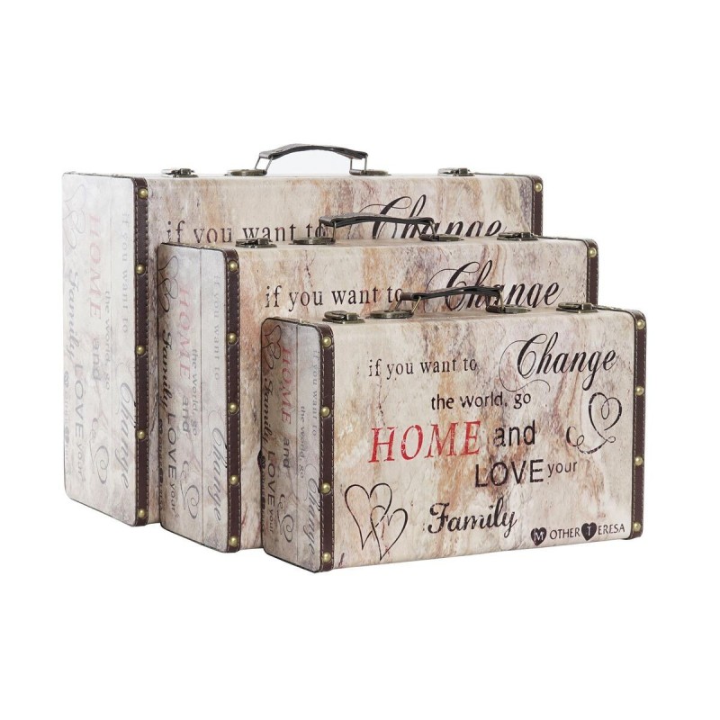 Set of decorative boxes DKD Home Decor Amour Toile Bois (3 pcs) - Article for the home at wholesale prices