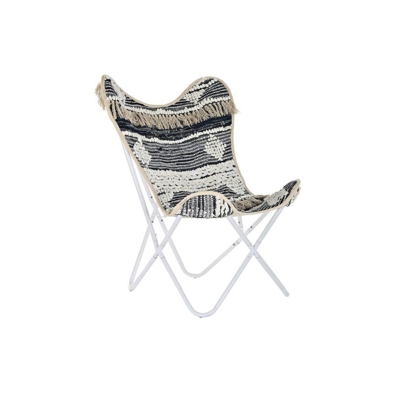 Chaise de jardin DKD Home Decor Noir Coton Blanc Fer (74 x 65 x 90 cm) - Article pour la maison à prix de gros