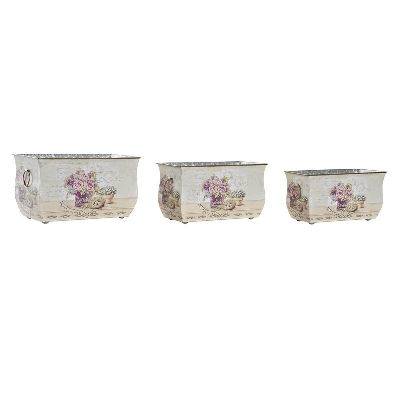 Set of DKD Home Decor Rose Métal Fleurs Shabby Chic pots (31 x 18 x 17.5 cm) - Article for the home at wholesale prices