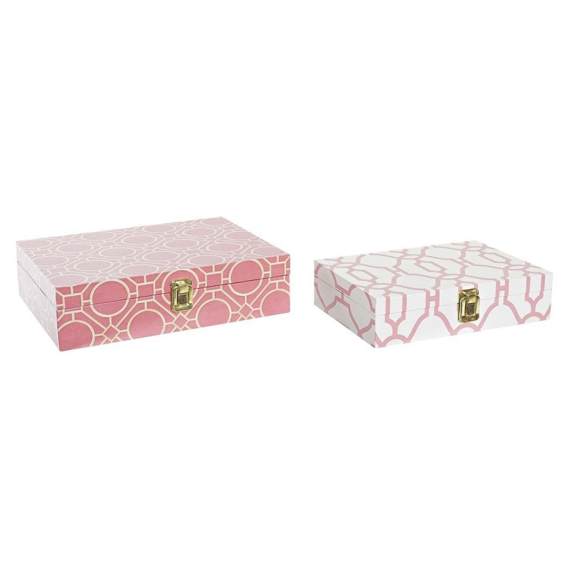 Set of decorative boxes DKD Home Decor Toile Bois (29 x 21 x 8 cm) - Article for the home at wholesale prices