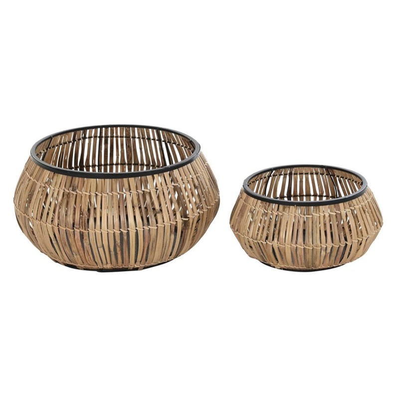 Set de pots DKD Home Decor Naturel Noir Métal Rotin (50 x 50 x 25,4 cm) - Article pour la maison à prix grossiste