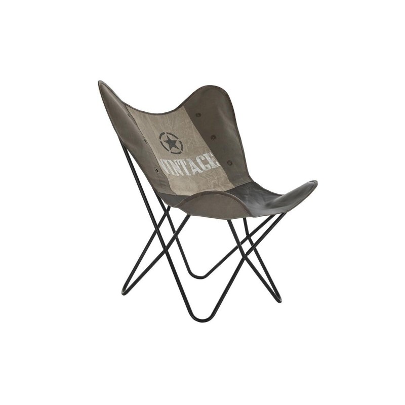 DKD Home Decor Chair Grey Cotton Vintage Leather (76 x 76 x 96 cm) - Article for the home at wholesale prices