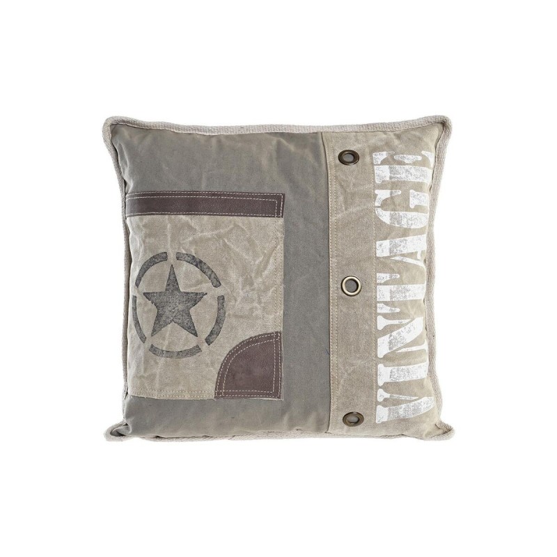 Coussin DKD Home Decor Gris Polyester Cuir Étoile Aluminium Blanc Vintage (45 x 15 x 45 cm) - Article pour la maison à prix de gros