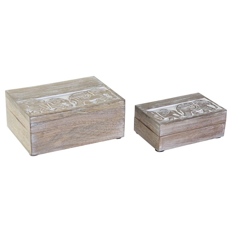 Set of decorative boxes DKD Home Decor Elephant Mango wood (18 x 13 x 8 cm) - Article for the home at wholesale prices